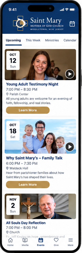 Parish app events screen