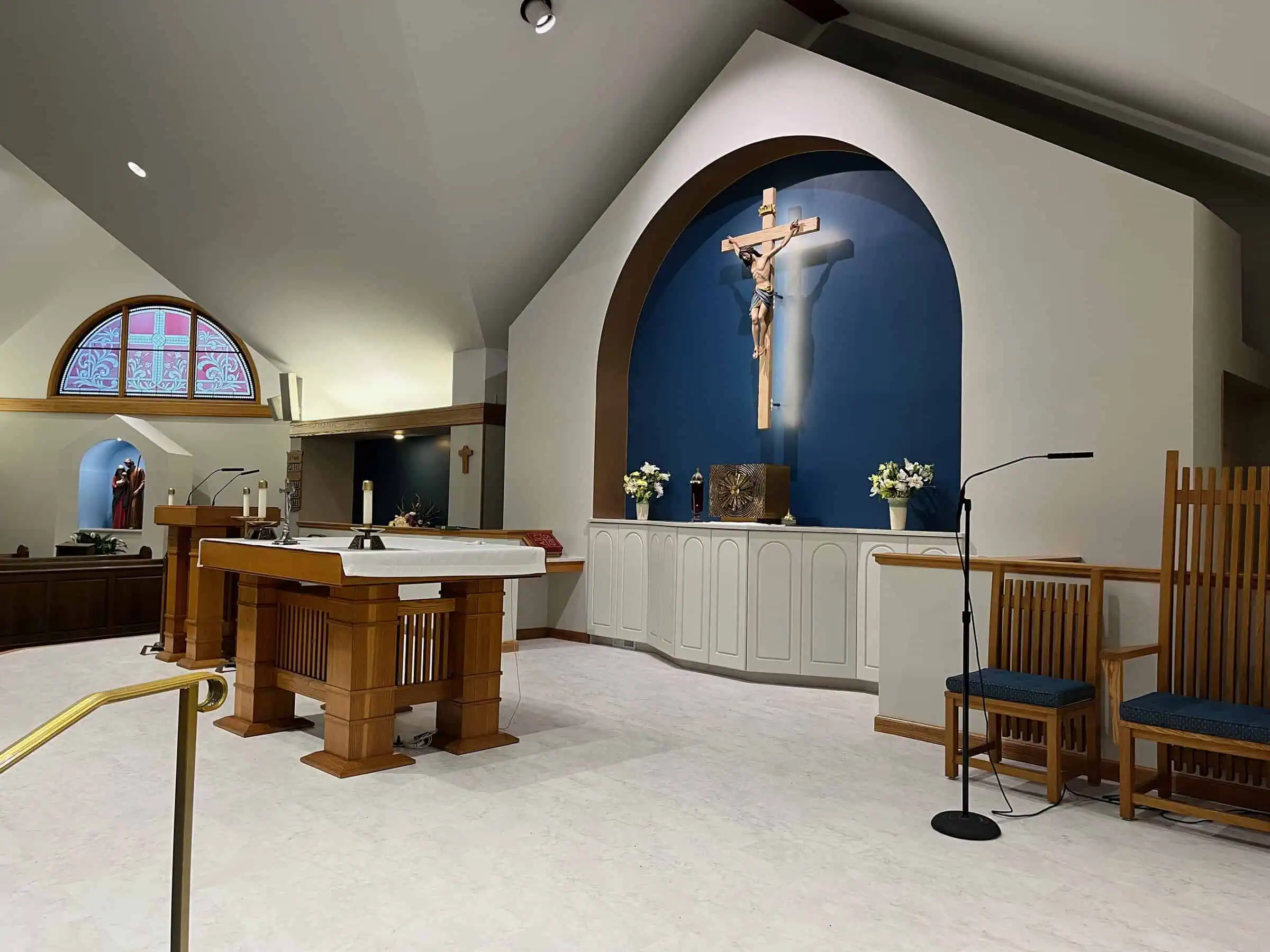 Seating and natural light in the renovated worship space