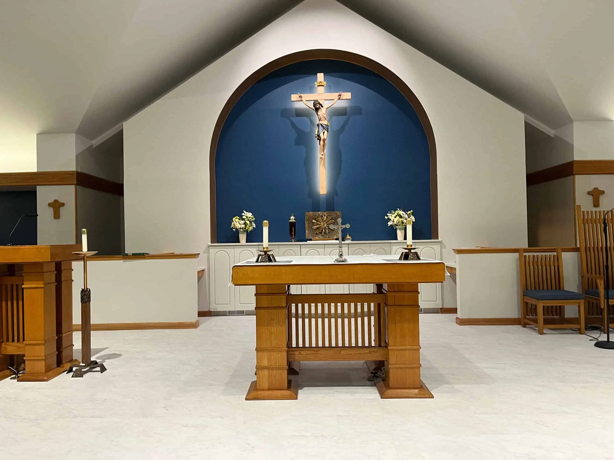 Panoramic view of the completed sanctuary renovation at St. James